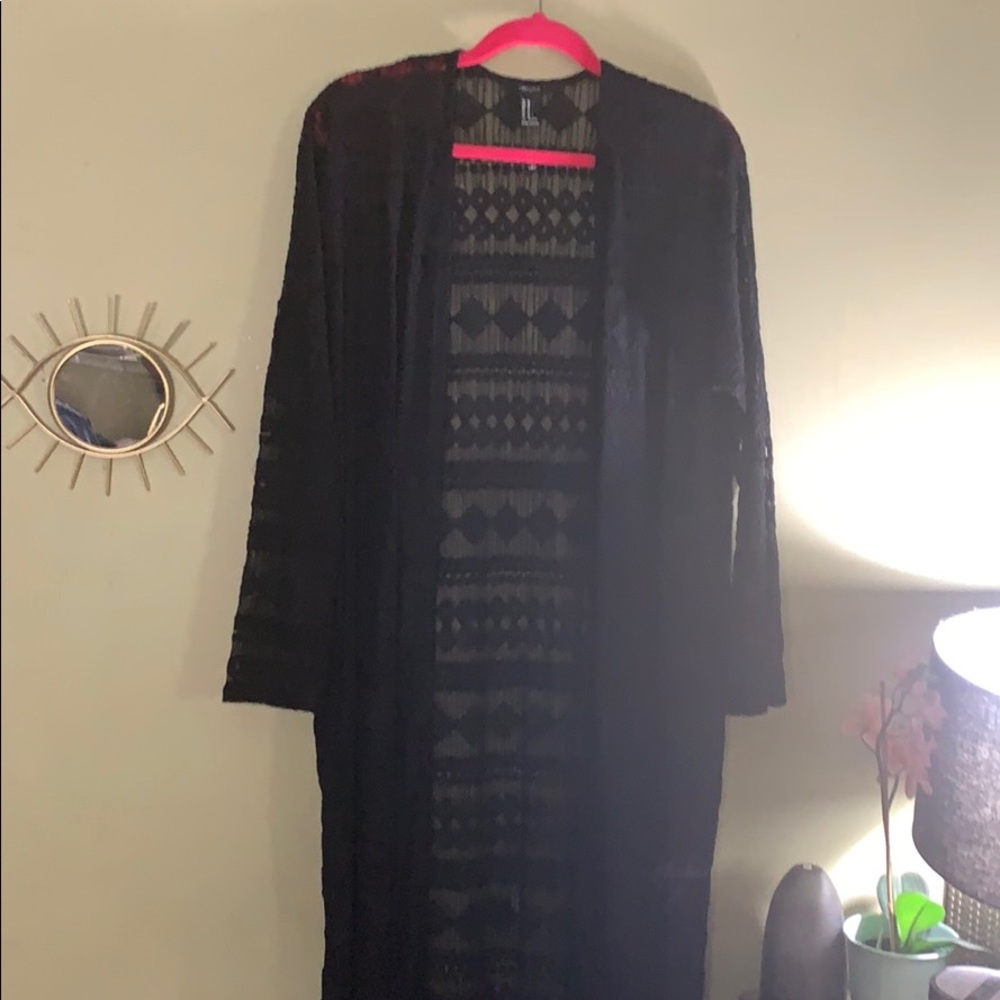 Black lace embroidered cardigan